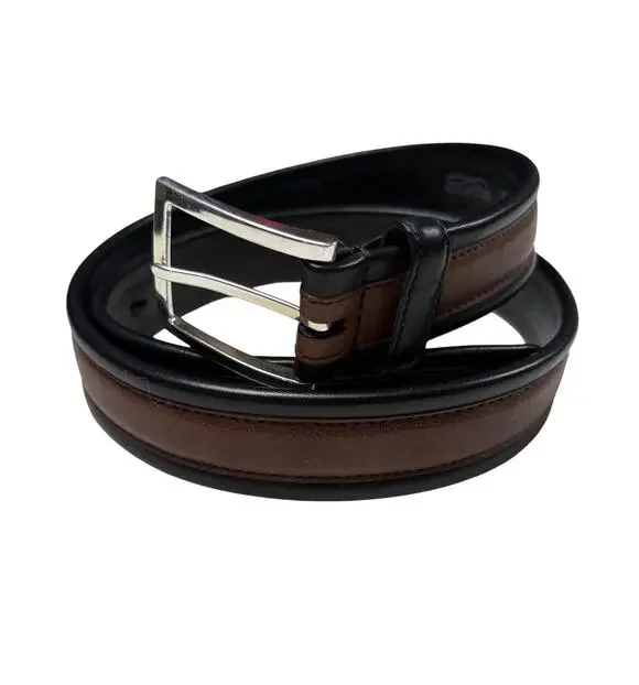Brighton Two Tone Leather Belt Men's Size 38 Black Brown Silver Buckle Classic