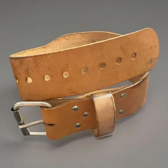Weider✨Weight Lifting Tan Thick Leather &‎ Chrome Exercise Belt Sz Small 25 - 28