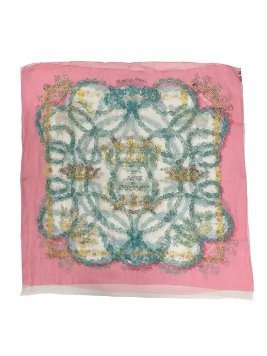 Hermes Chiffon Long Scarf Spring Festival Silk Pink