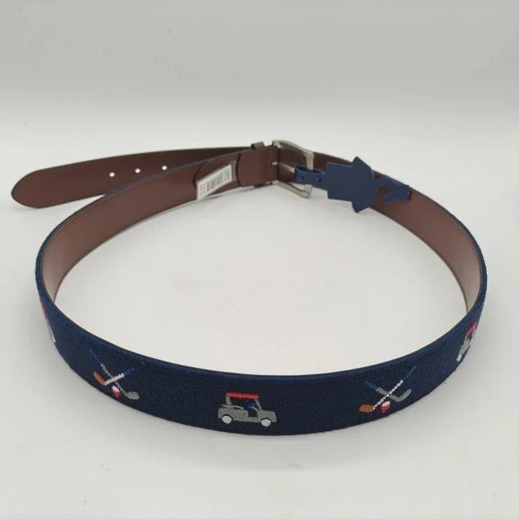 Original Penguin Men's Golf Needlepoint Belt Size 40 Navy Golf Cart Clubs NWT