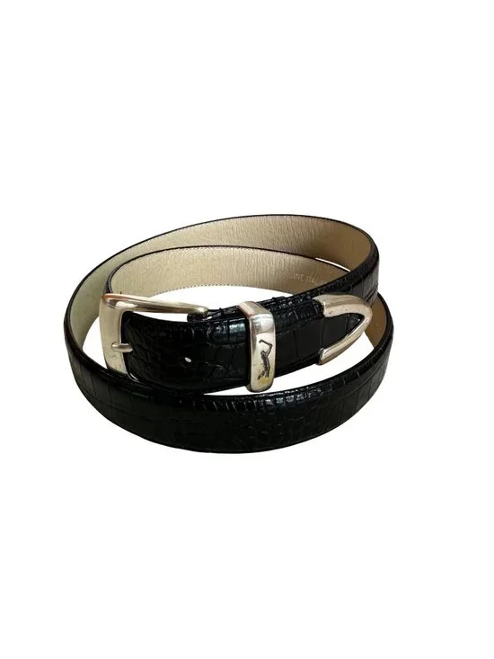 Silpada Designs Embossed Italian Leather Belt Size 38 Silver Tone Buckle Golf