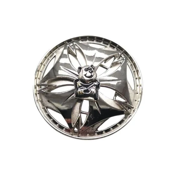 Spinning Panda Bear Black Enamel Belt Buckle Silver Tone Vintage