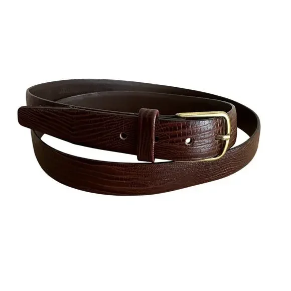 Buxton vintage Genuine Leather Lizard Grain Brown and Gold Belt 42