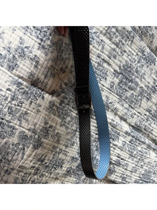 Tommy Bahama Reversible Perforated Leather Belt Black and Blue