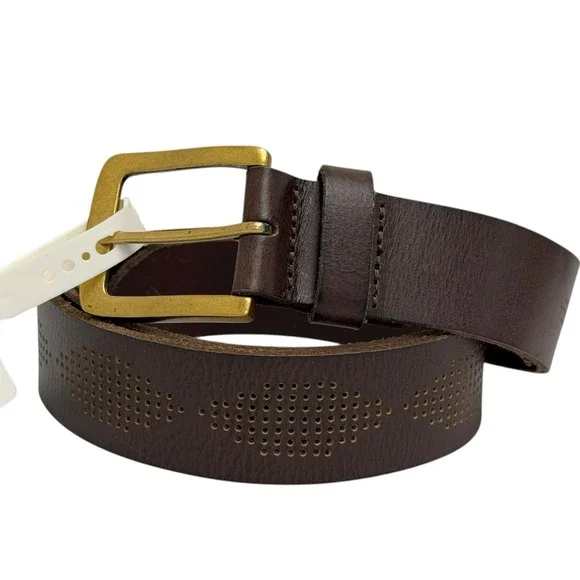 Lucky Brand Men's Size 42 Dark Brown 100%‎ Genuine Leather Perforated Belt NWT