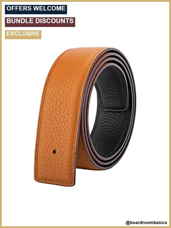 Reversible Real Leather Replacement Belt Strap, No Buckle, 37 In, 1.25 In Wide,