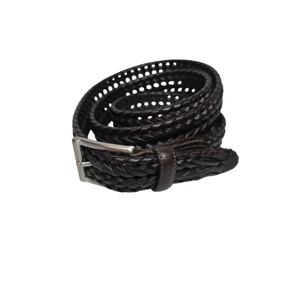 Fossil Mens DarkBrown Braided Woven Genuine‎ Leather Belt 42 Excellent condition