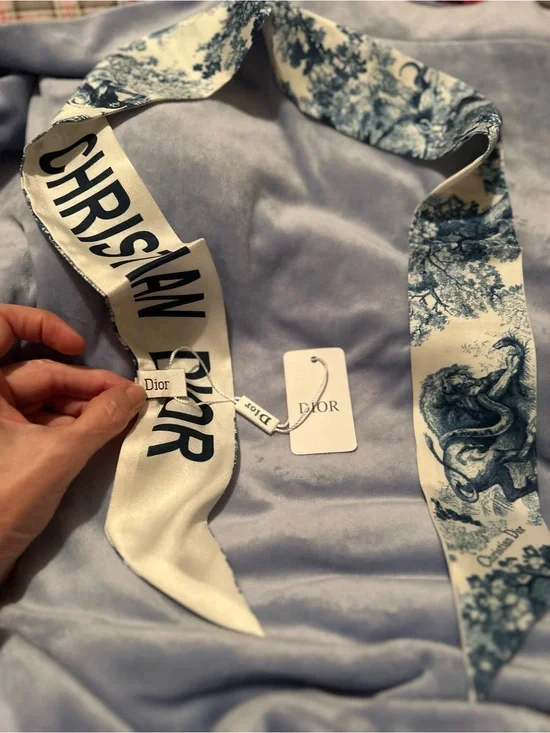 CD Blue & White Silk Scarf