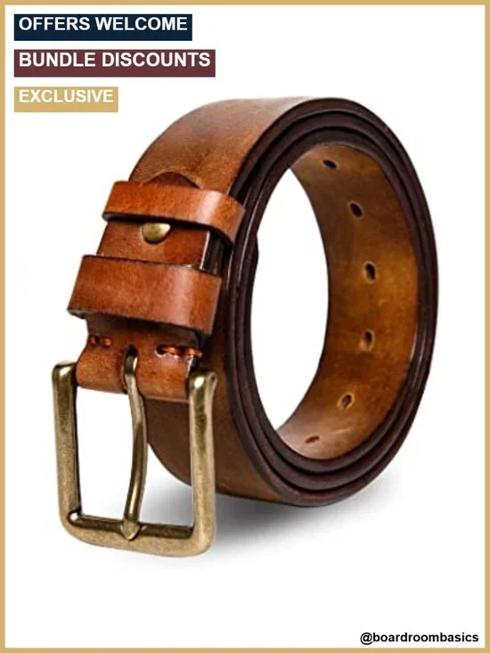 Full Grain Leather Mens Heavy Duty Work Belt 1.5 Inch Thick Brass Buckle