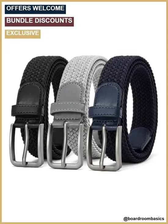 Braided Stretch Belt for Men, Elastic Woven Fabric Belt, No Hole, Casual & Golf