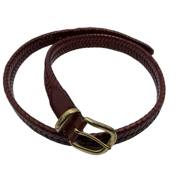 Coach 42” Braided Brown Leather Belt Brass‎ Buckle