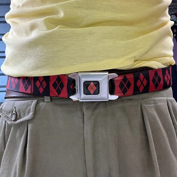 Harley Quinn Buckle-Down Belt Unisex OSFA Red‎ Black Diamond Seatbelt USA MADE