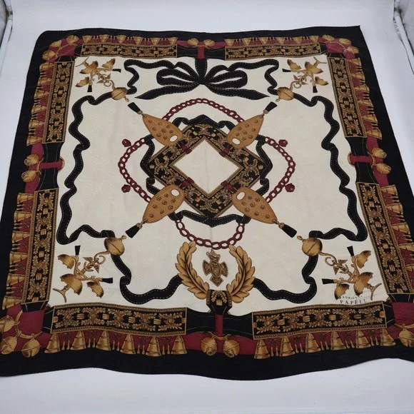 Adrianna Papell Scarf Womens OS Cream Black Gold Equestrian Bell Crest Square