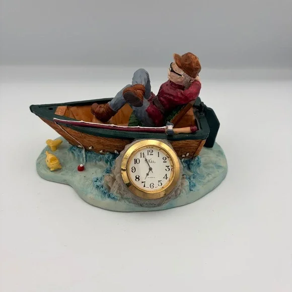 Timezone Company Fisherman in Boat Desk Clock Nikko Quartz Figurine TZ 635