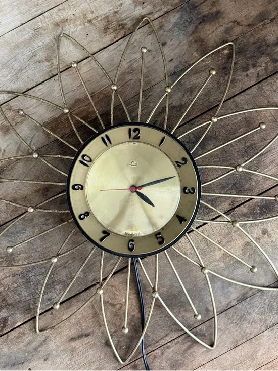Vintage MCM Gold Lux Mid-Century Starburst Electric Wall Clock