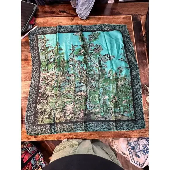 Vintage Women's Multicolor Floral Print Silk Scarf