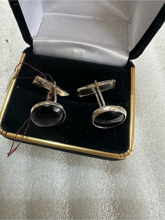 Men's Vintage Black Onyx Silver Cufflinks
