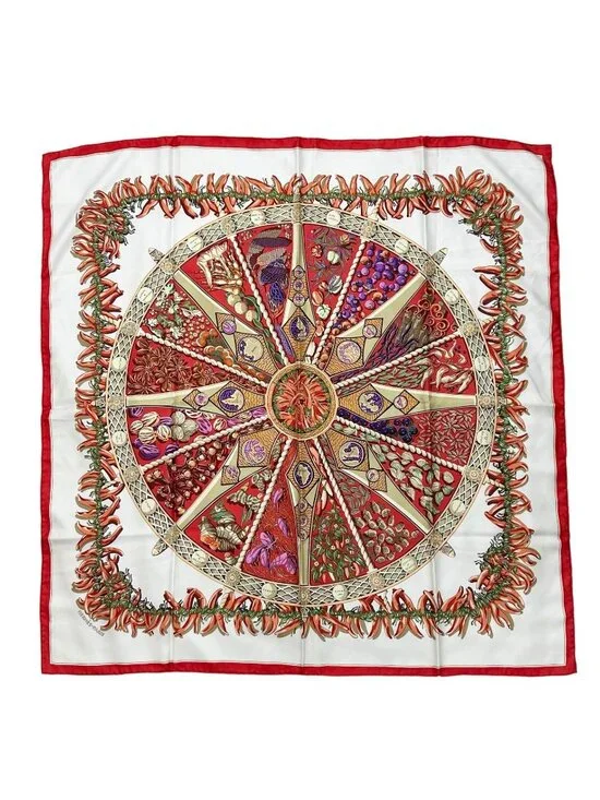 Hermes Carre 90 Aux Pays Des Epices Silk White Scarf