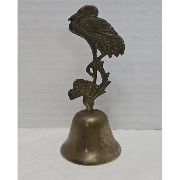 Vtg Solid Brass Stork Hand Bell 4