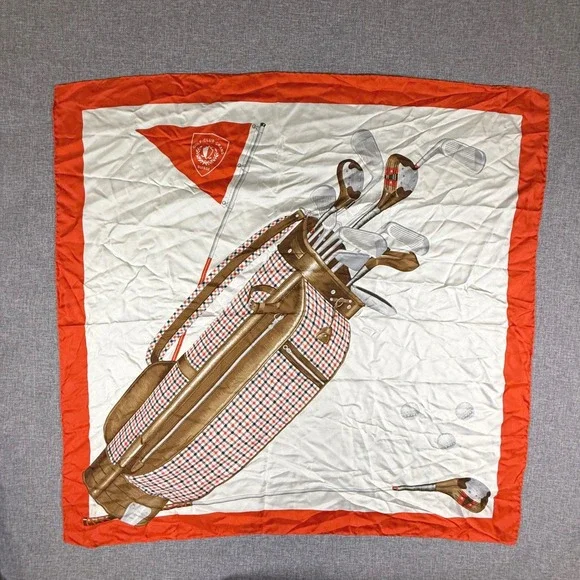 VTG Crans-Sur Sierre Golf Club Flag Golf Bag Silk Scarf Orange White Sport 34x34