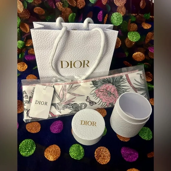 Christian Dior Pink (Red) Floral Butterfly Twilly Scarf Mitzah Silk