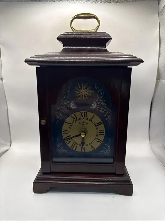 Vintage Kensington Wood Mantel Chime Clock Celestial Style Works *
