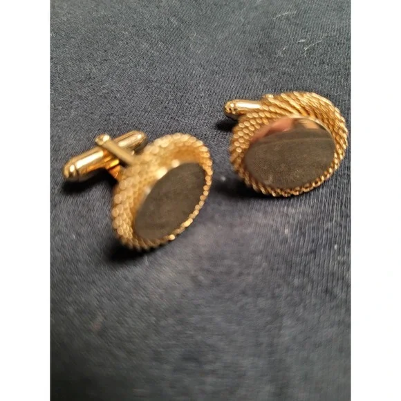 Anson Vintage Gold Tone Round Rope Border Toggle Back‎ Cufflinks Mens Jewelry