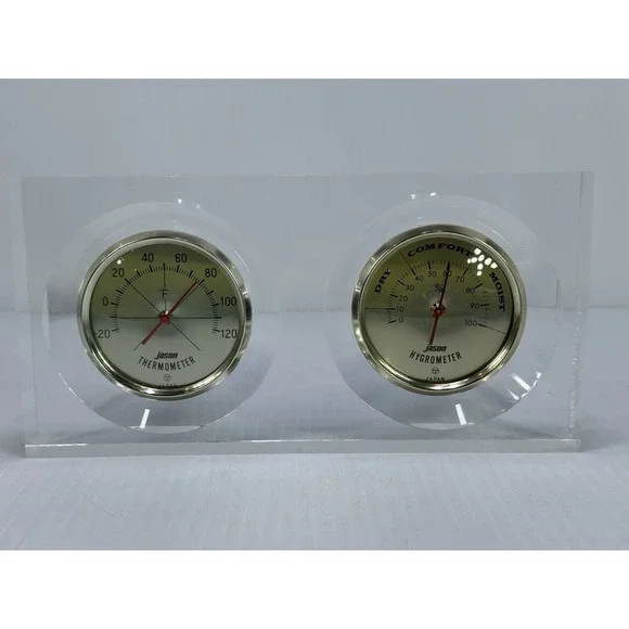 Vintage JASON Lucite HYGROMETER THERMOMETER Desktop Weather Station Made Japan