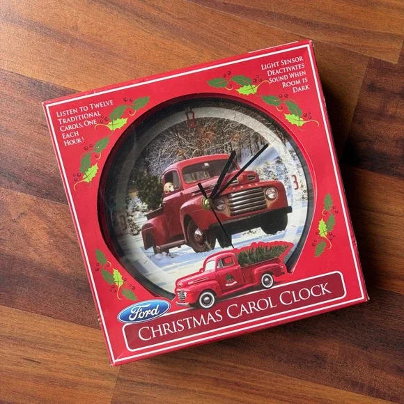 Ford Christmas Carol Clock Red Vintage Truck‎ Musical Holiday Decor untested