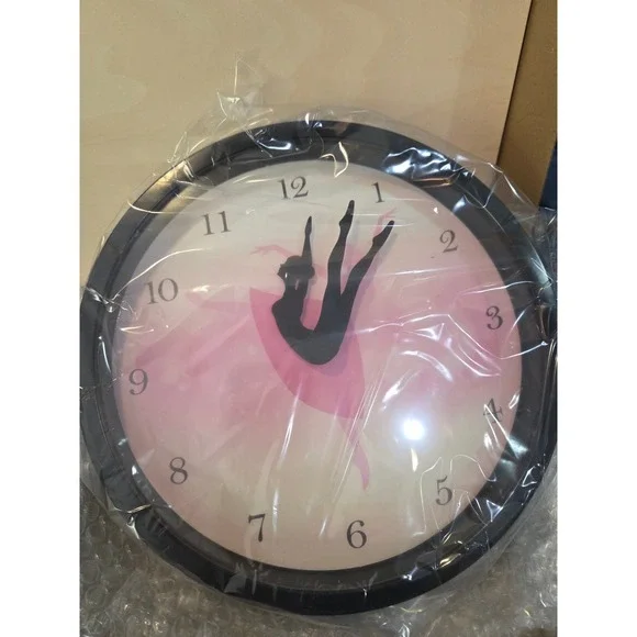 Ballerina Wall Clock Pink Black Dance‎ Silhouette Hands Round 30cm/ 10