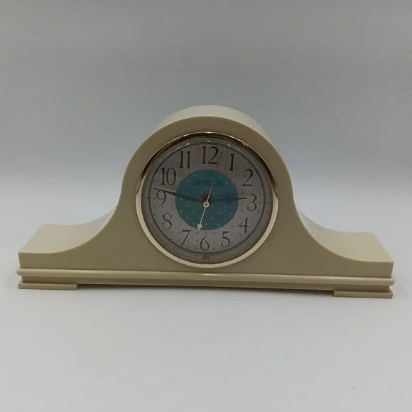 VTG Spartus Beige Mantle Clock #5228 Plastic USA‎ WORKS 14x6.5