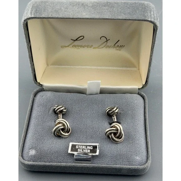 Vintage Sterling Silver Cuff Links Love Knot Lenore Doskow Signed Original Box