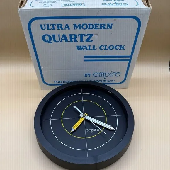 Postmodern Wall Clock by Empire‎ Pencil Hands Black RARE *READ DESCRIPTION*