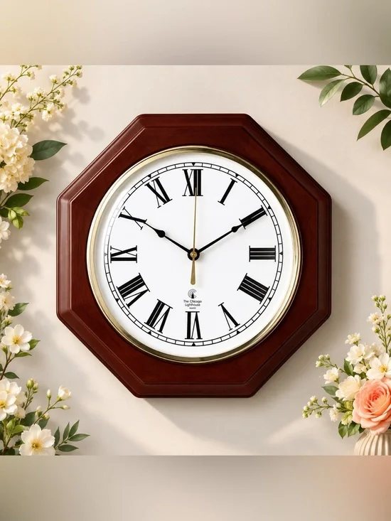 The Chicago Lighthouse Mahogany Octagon Quiet Wall Clock 12 inch