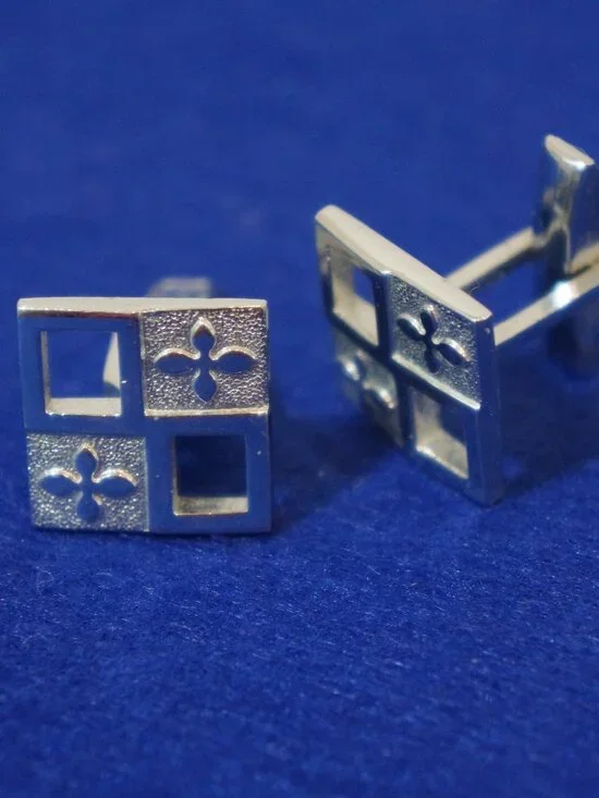 OMEGA Vintage 1960s Modernist Geometric Cross Cufflinks Silver Tone