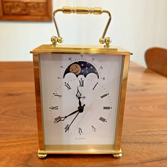Vintage Equity Moon Rising Desk Clock Gold MCM Carriage Style Parts Only