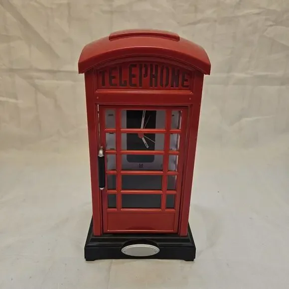 Telephone Booth Clock Red 9 inch Vintage Style Home Decor - Marksman PF Product