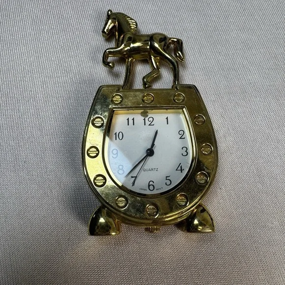 Platinum Equestrian Horse Shoe Mini Clock 2.75