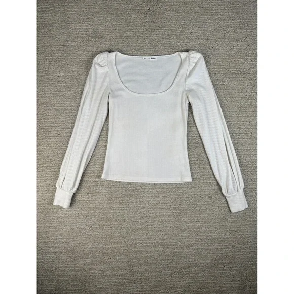 Reformation Jeans White Ribbed Scoop Neck Puff Sleeve Top XS