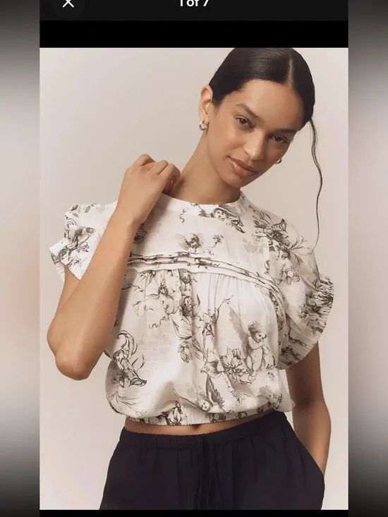 Anthropologie Pilcro Puff-Sleeve Cotton Crop Top XS