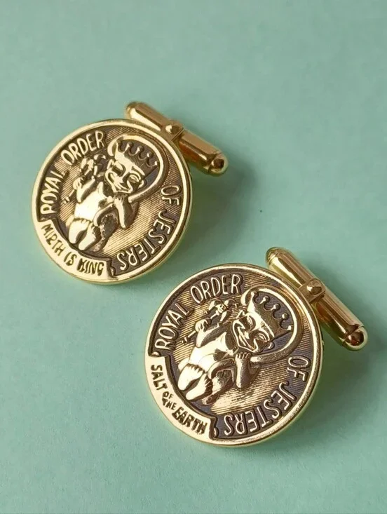 ROYAL ORDER OF JESTERS MIRTH IS KING GOLD-TONE CUFFLINKS 7/8