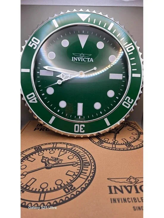 Invicta Pro Diver Wall Clock Green Dial Large Size 14 in.