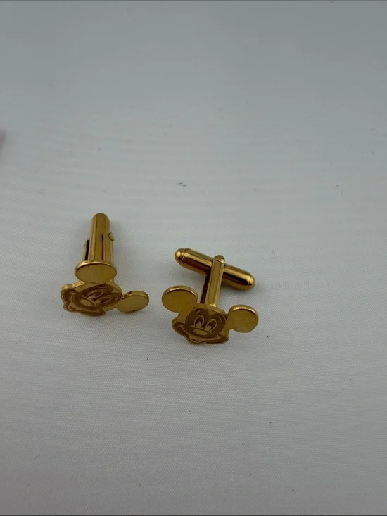 Vintage Gold-tone Mickey Character Head Cufflinks for Men