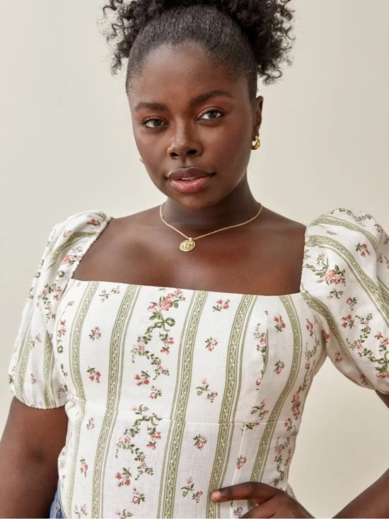 Reformation Arancini Linen top in heath floral