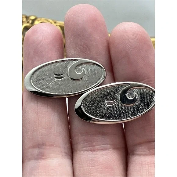 Vtg Silver Tone Cufflinks Dual Texture Smooth Wave Old‎ Money Estate Luxury MCM