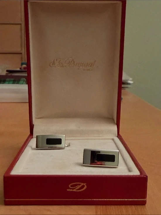 S.T. Dupont Silver-Tone Cufflinks with Black Inlay