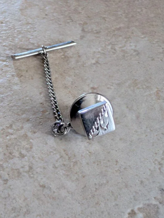 Vintage Silver-Men's Tie Tack with Chain Jewelry