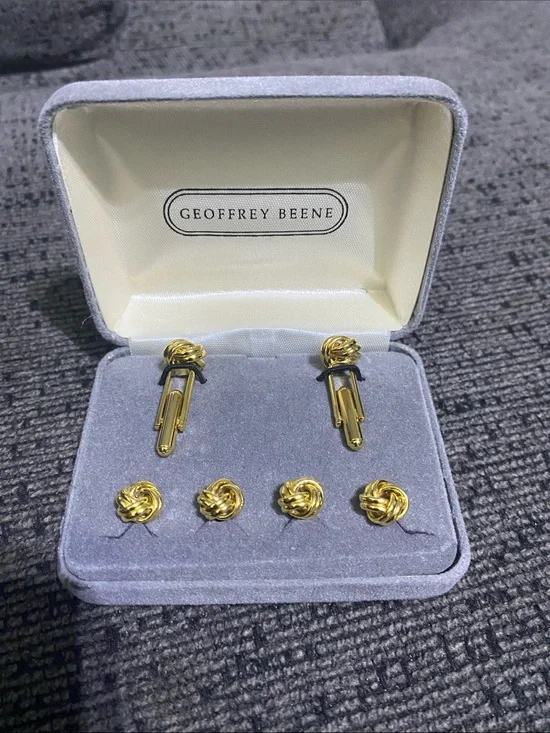 Geoffrey Beene Gold-tone Knot Cufflinks and Knot Studs Set