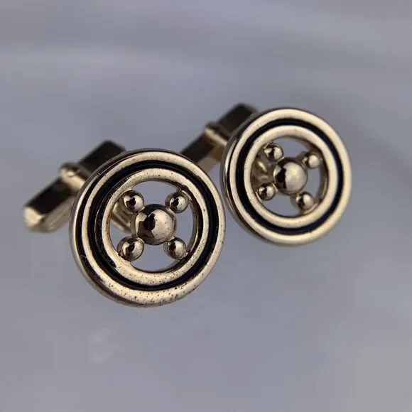 Abstract Steering Wheel Gold Tone Cufflinks Modern Ship Helm Swank Vintage