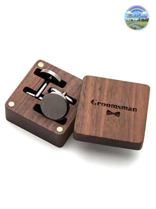 Groomsman Engraved Cufflinks Stainless Steel Wood Gift Box